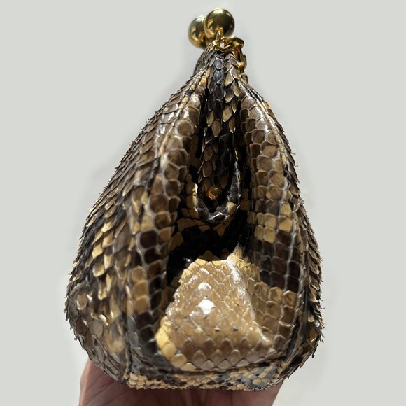 Vintage, Rare Judith Leiber Python Minaudière Bag, Gold Chain, Crossbody - Picture 7 of 15